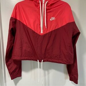 Nike burgundy and orange half zip crop jacket. Size small.